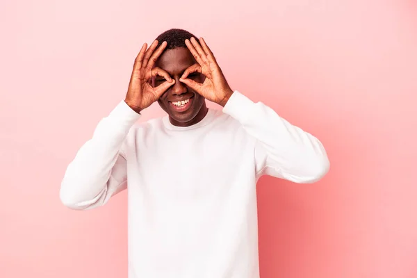 Young African American Man Isolated Pink Background Showing Okay Sign — Stock Photo, Image