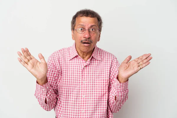 Middle Aged Indian Man Isolated White Background Surprised Shocked —  Fotos de Stock