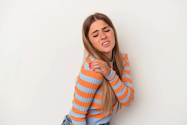 Young Russian Woman Isolated White Background Having Shoulder Pain — Stock Photo, Image
