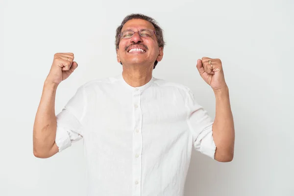 Middle Aged Indian Man Isolated White Background Celebrating Victory Passion — Foto Stock