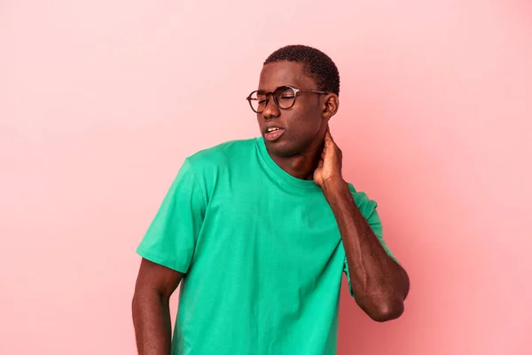 Young African American Man Isolated Pink Background Suffering Neck Pain — Stock Photo, Image