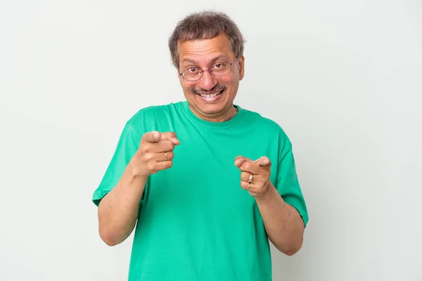 Middle Aged Indian Man Isolated White Background Pointing Front Fingers —  Fotos de Stock