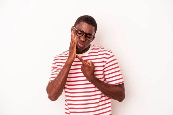 Young African American Man Isolated White Background Having Strong Teeth — Stock Photo, Image