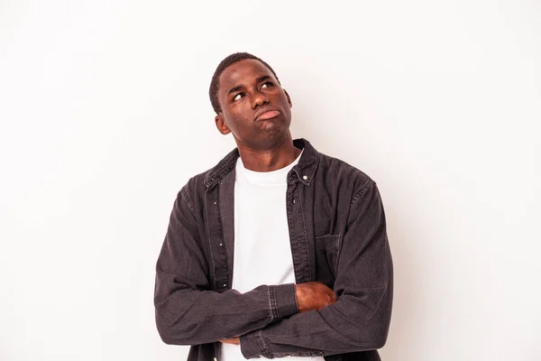 Young African American Man Isolated White Background Tired Repetitive Task — Stock Photo, Image