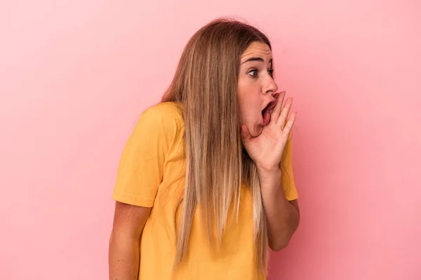 Young Russian Woman Isolated Pink Background Being Shocked Because Something — Stock Photo, Image