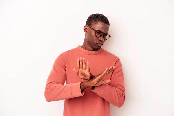 Young African American Man Isolated White Background Doing Denial Gesture — Stock Photo, Image