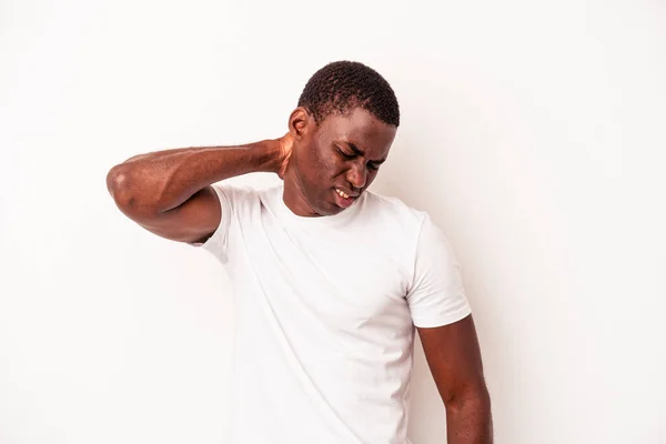 Mladý Africký Američan Izolovaný Bílém Pozadí Trpí Bolestí Krku Důsledku — Stock fotografie