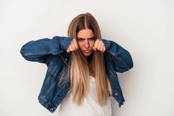 Jonge Russische Vrouw Geïsoleerd Witte Achtergrond Het Nemen Van Een — Stockfoto