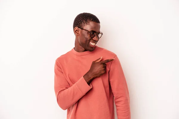 Young African American Man Isolated White Background Looks Aside Smiling — Stock Photo, Image