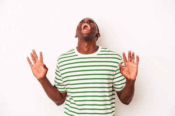 Young African American Man Isolated White Background Screaming Sky Looking — Stock Photo, Image
