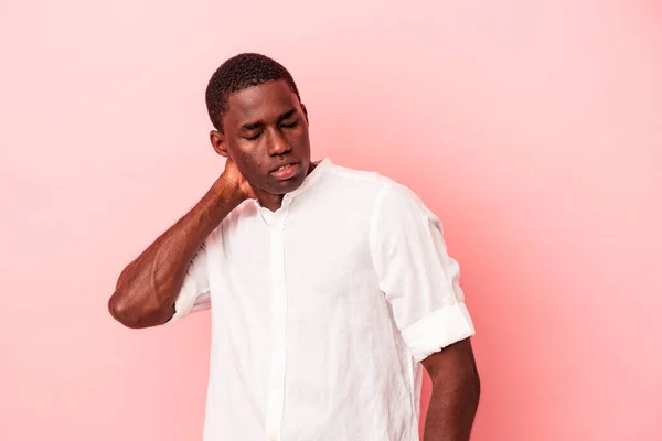Young African American Man Isolated Pink Background Tired Very Sleepy — Stock Photo, Image
