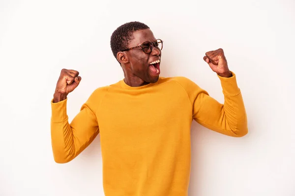 Young African American Man Isolated White Background Raising Fist Victory — Stock Photo, Image