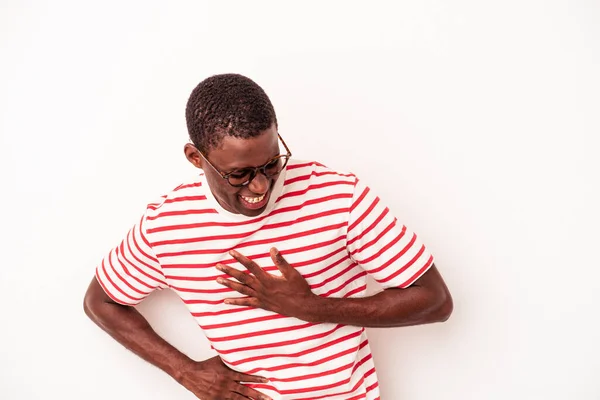 Mladý Africký Američan Izolovaný Bílém Pozadí Smějící Ruce Srdci Koncept — Stock fotografie