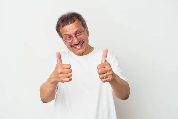 Middle Aged Indian Man Isolated White Background Raising Both Thumbs — Stock Fotó