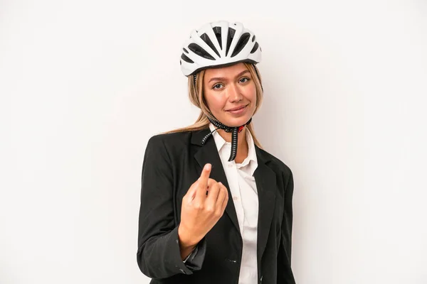 Young Caucasian Business Woman Wearing Bike Helmet Isolated White Background —  Fotos de Stock