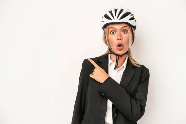 Young Caucasian Business Woman Wearing Bike Helmet Isolated White Background — Stock fotografie