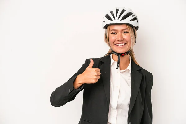Young Caucasian Business Woman Wearing Bike Helmet Isolated White Background — Stockfoto