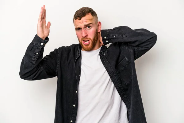 Young Caucasian Man Isolated White Background Screaming Rage — Stock Photo, Image