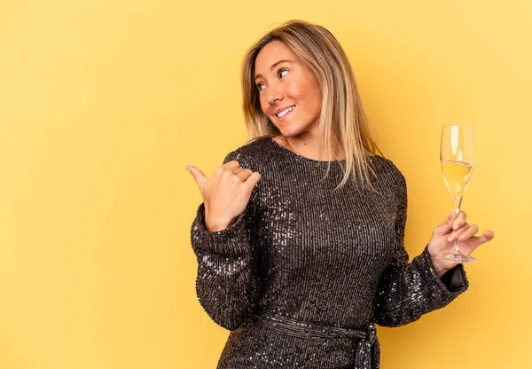 Young Caucasian Woman Celebrating New Year Holding Cava Cup Isolated — Zdjęcie stockowe