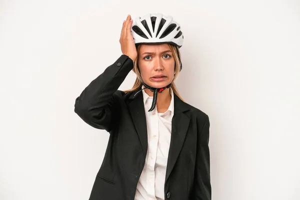 Young Caucasian Business Woman Wearing Bike Helmet Isolated White Background — Photo