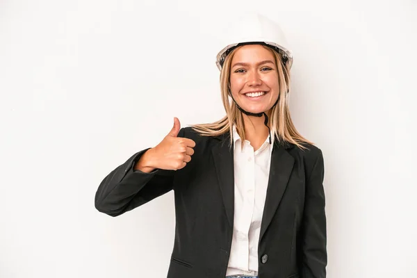 Young Caucasian Architect Woman Wearing Helmet Isolated White Background Smiling — Stockfoto