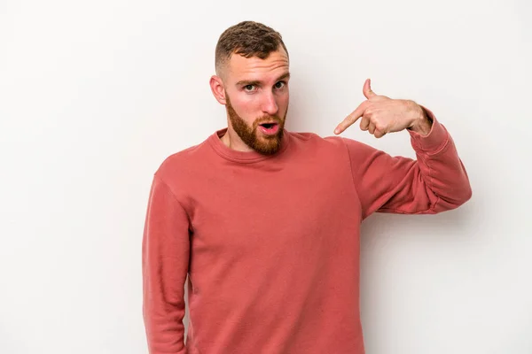 Young Caucasian Man Isolated White Background Person Pointing Hand Shirt — Stock Photo, Image