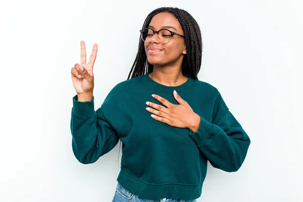 Jonge Afrikaanse Amerikaanse Vrouw Geïsoleerd Witte Achtergrond Het Nemen Van — Stockfoto