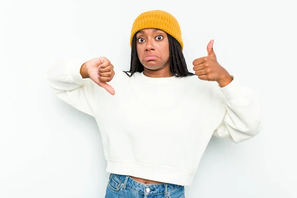 Young African American Woman Isolated White Background Showing Thumbs Thumbs — Stock Photo, Image