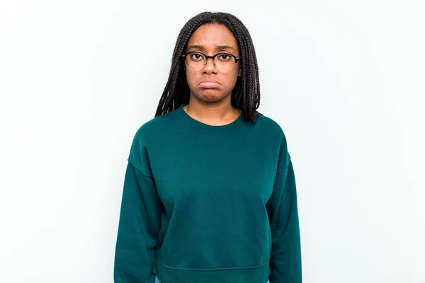 Young African American Woman Isolated White Background Sad Serious Face — Stock Photo, Image