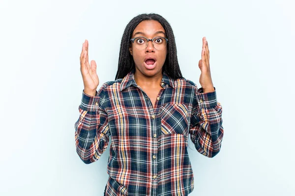 Young African American Woman Braids Hair Isolated Blue Background Having — Stock Photo, Image