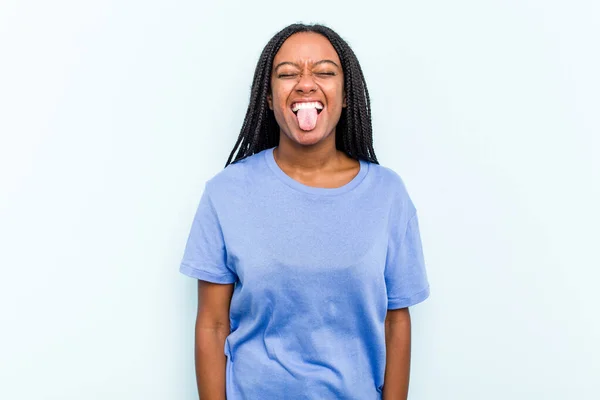 Young African American Woman Braids Hair Isolated Blue Background Funny — Stock Photo, Image