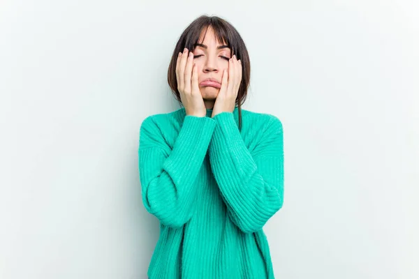 Giovane Donna Caucasica Isolato Sfondo Bianco Piagnucolare Piangere Sconsolato — Foto Stock