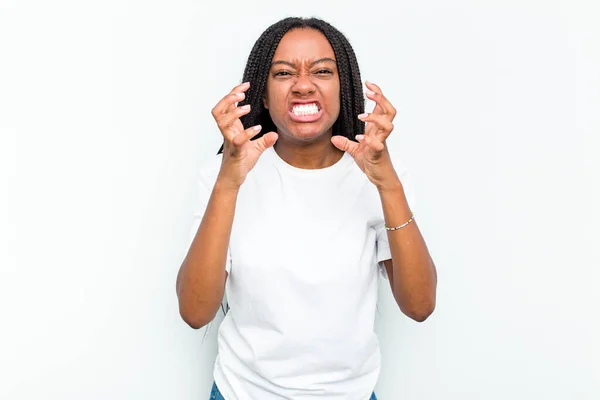 Young African American Woman Isolated White Background Upset Screaming Tense — Stock Photo, Image