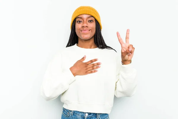 Young African American Woman Isolated White Background Taking Oath Putting — Stock Photo, Image