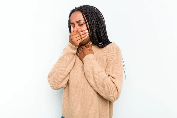Mladý Africký Američan Žena Izolované Bílém Pozadí Trpí Bolestí Krku — Stock fotografie