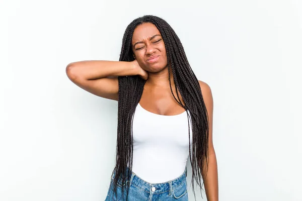 Beyaz Arka Planda Izole Edilmiş Genç Afrikalı Amerikalı Kadın Stresten — Stok fotoğraf