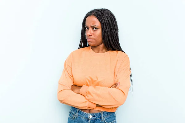 Young African American Woman Braids Hair Isolated Blue Background Frowning — Stock Photo, Image