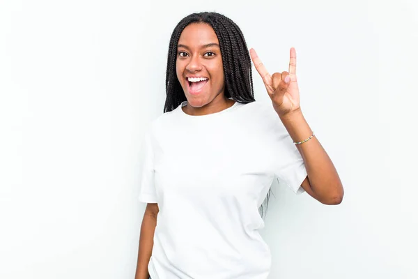 Beyaz Arka Planda Izole Edilmiş Genç Afrikalı Amerikalı Kadın Bir — Stok fotoğraf
