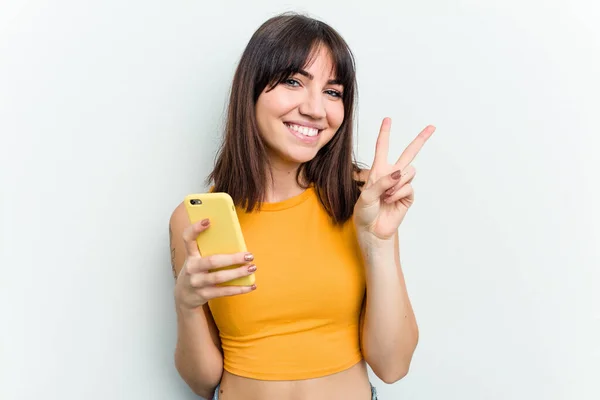 Beyaz Arka Planda Izole Edilmiş Cep Telefonu Kullanan Genç Beyaz — Stok fotoğraf