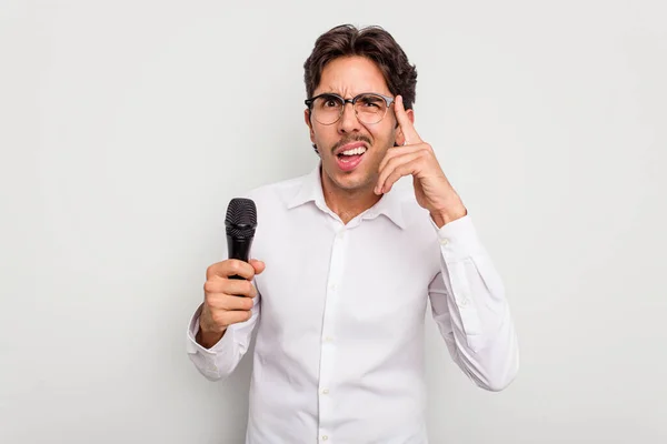 Young Hispanic Singer Man Isolated White Background Showing Disappointment Gesture — Stock Photo, Image