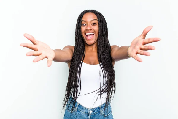 Young African American Woman Isolated White Background Feels Confident Giving — Stock Photo, Image