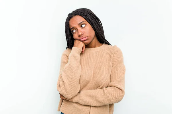 Young African American Woman Isolated White Background Tired Repetitive Task — Stock Photo, Image