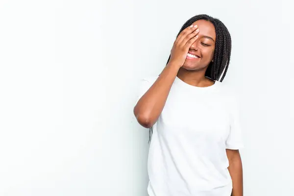 Young African American Woman Isolated White Background Laughing Happy Carefree — Stock Photo, Image