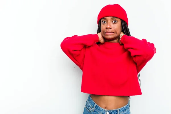 Young African American Woman Isolated White Background Touching Back Head — Stock Photo, Image