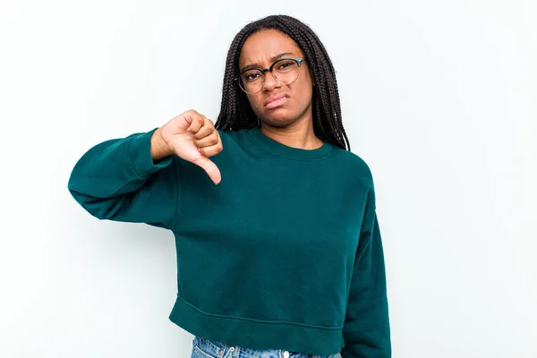 Young African American Woman Isolated White Background Showing Thumb Disappointment — Stock Photo, Image
