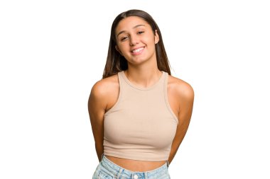 Genç Hintli kadın, kesme özgeçmişini izole etti. Mutlu, güler yüzlü ve neşeli..