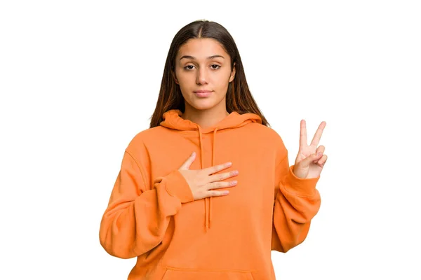 Young Indian Woman Isolated Cutout Removal Background Taking Oath Putting — Stock Photo, Image