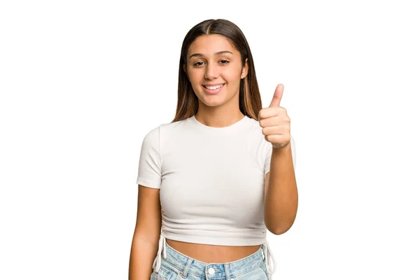 Young Indian Woman Isolated Cutout Removal Background Smiling Raising Thumb — Stock Photo, Image
