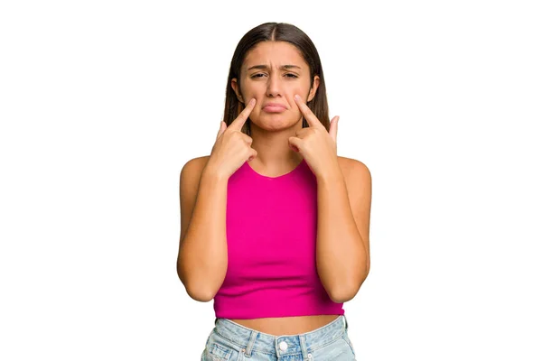 Young Indian Woman Isolated Cutout Removal Background Crying Unhappy Something — Stock Photo, Image