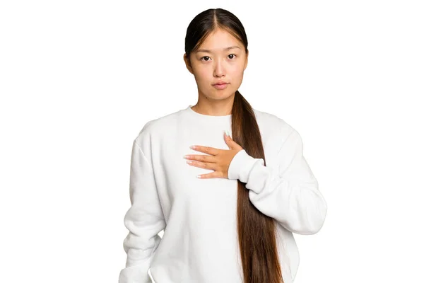Jeune Femme Asiatique Isolée Sur Fond Chroma Verte Prêtant Serment — Photo